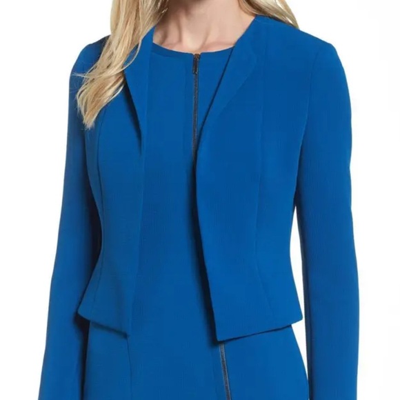 HUGO BOSS Blue Jerusa Textured Stretch Cropped Suit Blazer Jacket US 10 - Picture 3 of 11